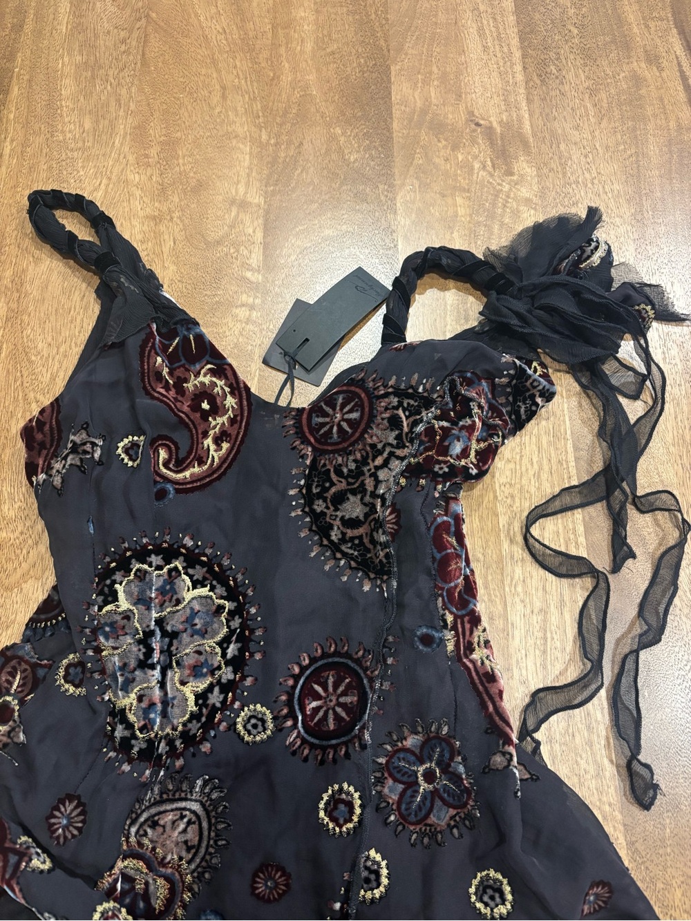 Embroidered Black Sheer Strap Dress - Picture 1 of 5